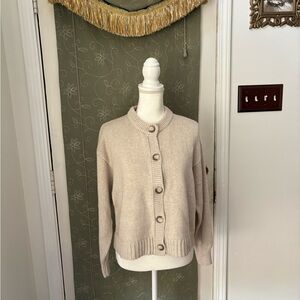 LOFT Cream Button-Up Ribbed Hem Sweater Cardigan